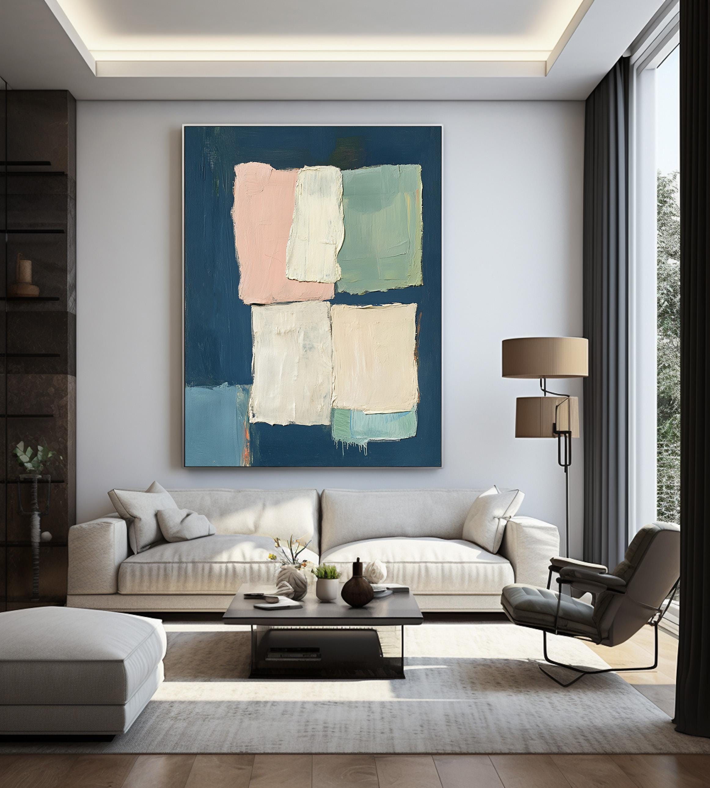 Navy Blue Abstract Painting Blue Texture Painting Green Wall Painting ...