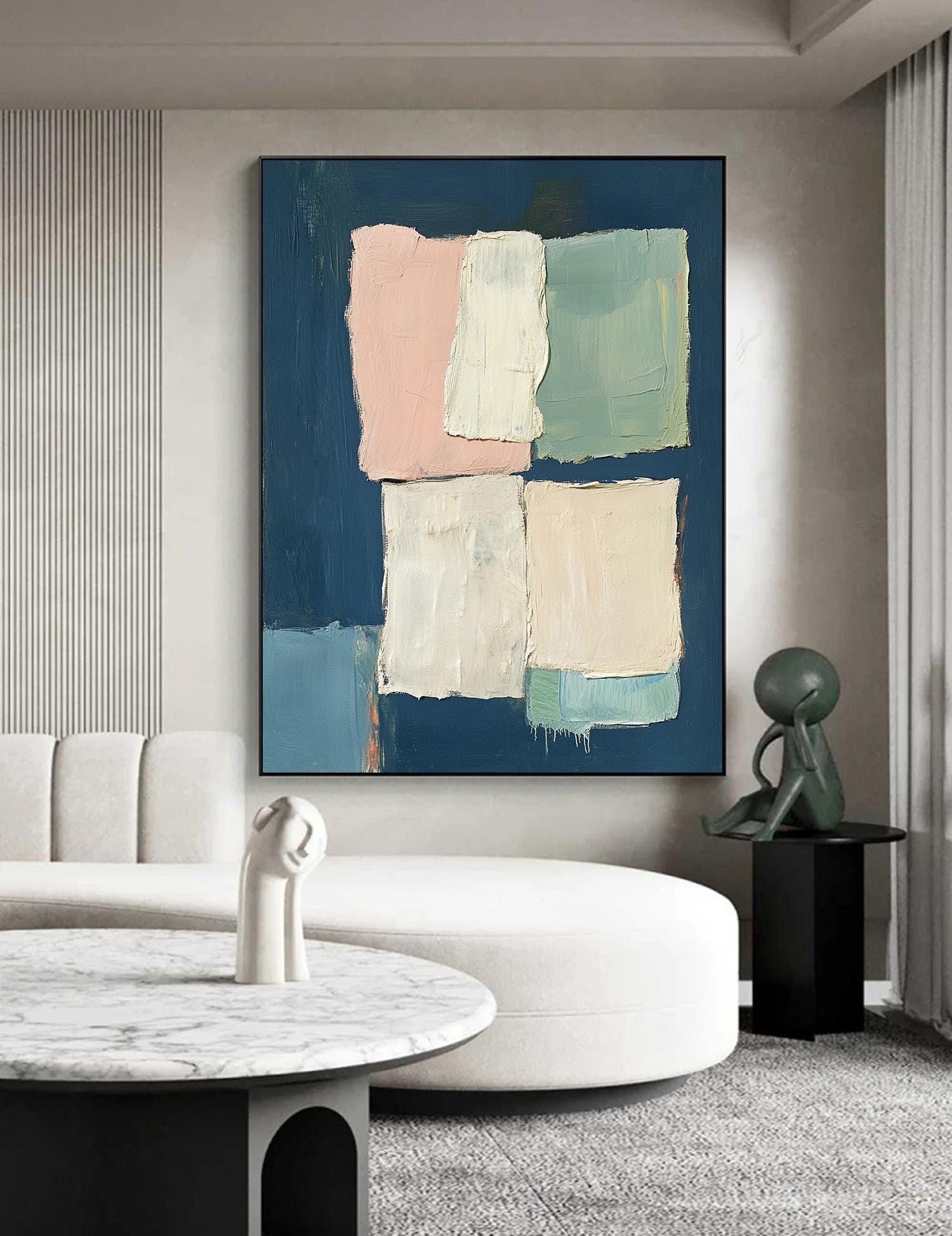 Navy Blue Abstract Painting Blue Texture Painting Green Wall Painting ...