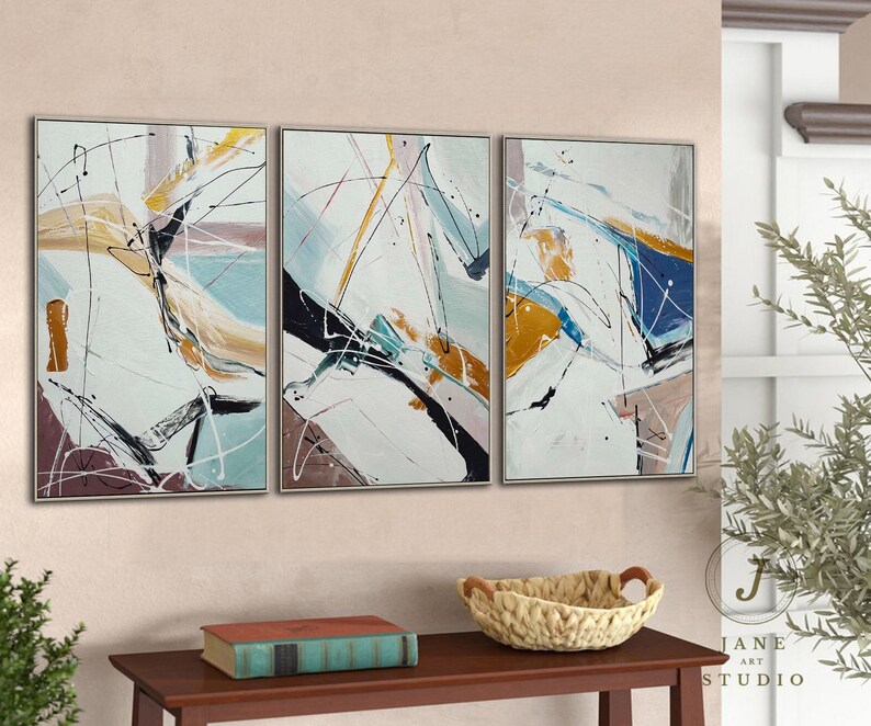 Oil Paint Canvas Set of 3 Abstract Art Abstract Canvas Wall Etsy