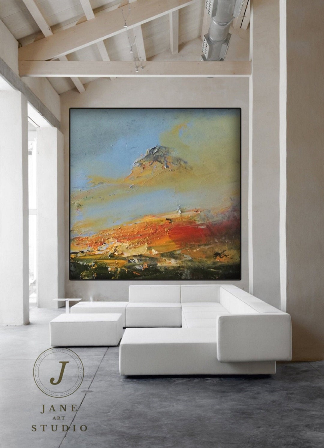 Large Yellow Painting,sky Landscape Abstract Canvas Painting,minimalist