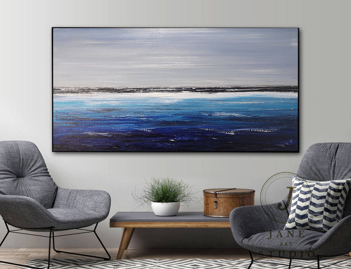 Extra Large Original Blue Ocean Abstract Paintinglarge Sky - Etsy