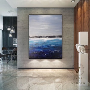 Deep Blue Ocean Landscape Painting,Sky Landscape Painting,Original Sea Abstract Oil Painting On Canvas,Large Sofa Wall Sea Art Oil Painting image 4