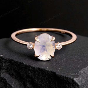 Rainbow Moonstone Ring, June Birthstone Gift, Moonstone Engagement Ring Gold, Anniversary Birthday Promise Ring for Women, Mom Gifts