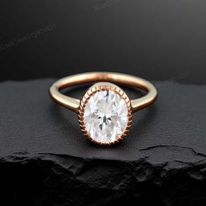 1.5ct Oval Moissanite Ring Thin Band Oval Engagement Ring, 14K Solid Gold Simple Oval Solitaire Ring, Delicate & Dainty Promise Ring For Her