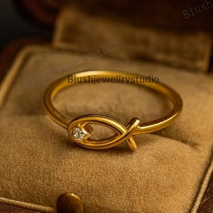 Solid Gold Fish Ring Yellow Gold Fish Ichthys Ring, Christian Fish Ring, Handmade Premium Fine Jewelry By Selanica Solitaire Ring For Women
