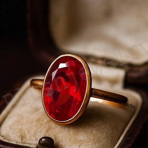 Oval Cut Ruby Engagement Ring Solid 14K Yellow Gold Promise Ring Solitaire Ring Red Gemstone  jewellery Ring July Birthstone Gift for Women