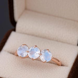 Moonstone Ring Dainty Moonstone Stacking Ring Three Stone Ring Rose Gold Stackable Ring Gemstone Everyday Wear Ring Engagement Gift for her