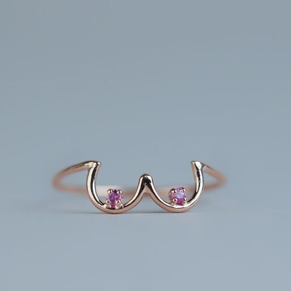 Massief gouden boobie-ring voor vrouwen, borstkanker, viering van borstvoeding, vrouwelijke ring, lichaamssieraden, gepersonaliseerde borstringen