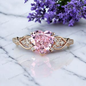 【関税込み】N-Dia Heart Ring 3, Pink/Gold Plated Pink Sapphire Outline Heart Ring in 10K Rose Gold | Peoples