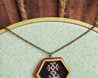 Handmade Necklace, Embroidered jewelry with Bulgarian elements, Unique embroidered pendant as gift for women