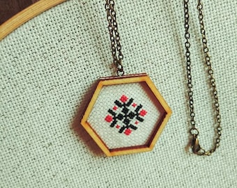 Handmade Necklace, Embroidered jewelry with Bulgarian elements, Unique embroidered pendant as gift for women