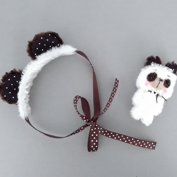 Bandeau oreilles de panda, accessoire de mode pour Blythe + Mini panda pour Blythe, lot d'accessoires pour Blythe, accessoires pour Blythe