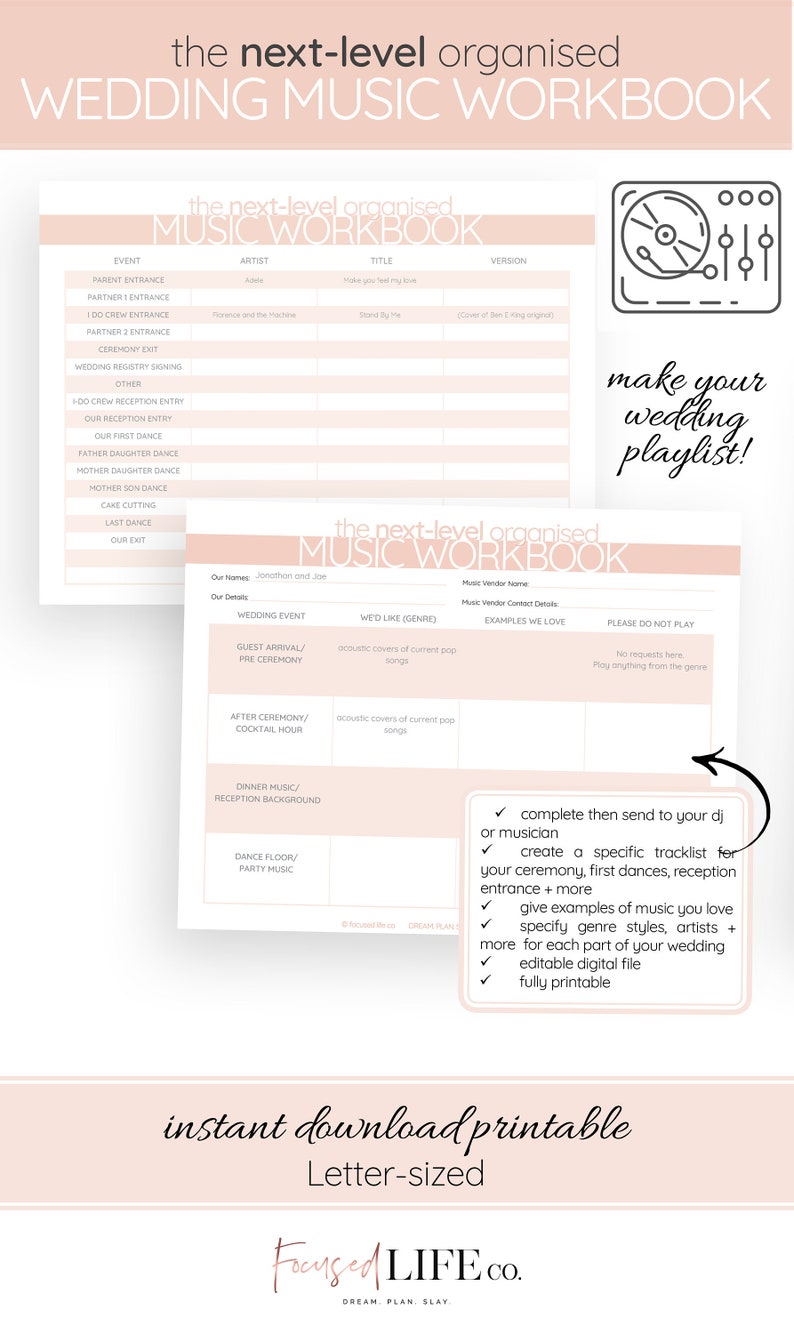 Wedding Music Worksheet Printable  DJ Workbook Printable  image 1