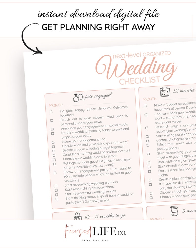 detailed wedding checklist printable wedding to do list etsy