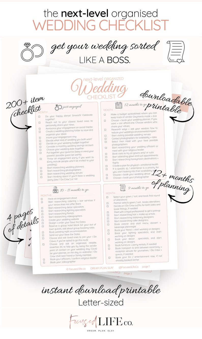 detailed wedding checklist printable wedding to do list etsy