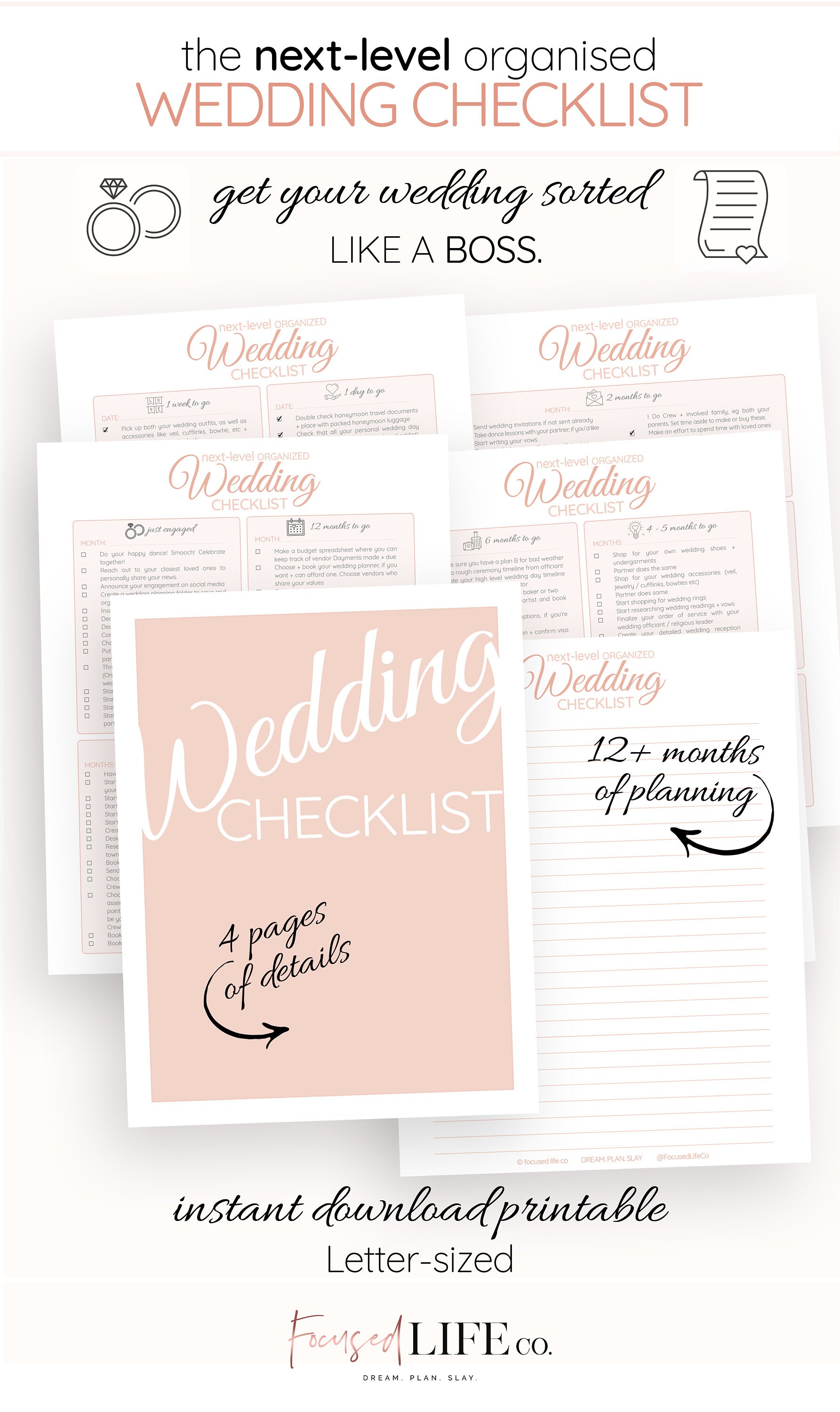 detailed wedding checklist printable wedding to do list etsy