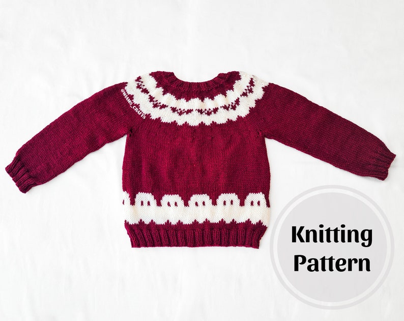 Halloween Geist Pullover für Kinder Strickanleitung im PDF-Format für die Größen 5/6 7/8 9/10 Jahre alt von Wiam's Crafts Bild 1