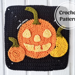 Patrón de crochet para el cuadrado de la abuela de Halloween con la cosecha embrujada (PDF) de Wiam's Crafts / Patrón y gráfico fácil para el cuadrado de la abuela con la calabaza de Halloween
