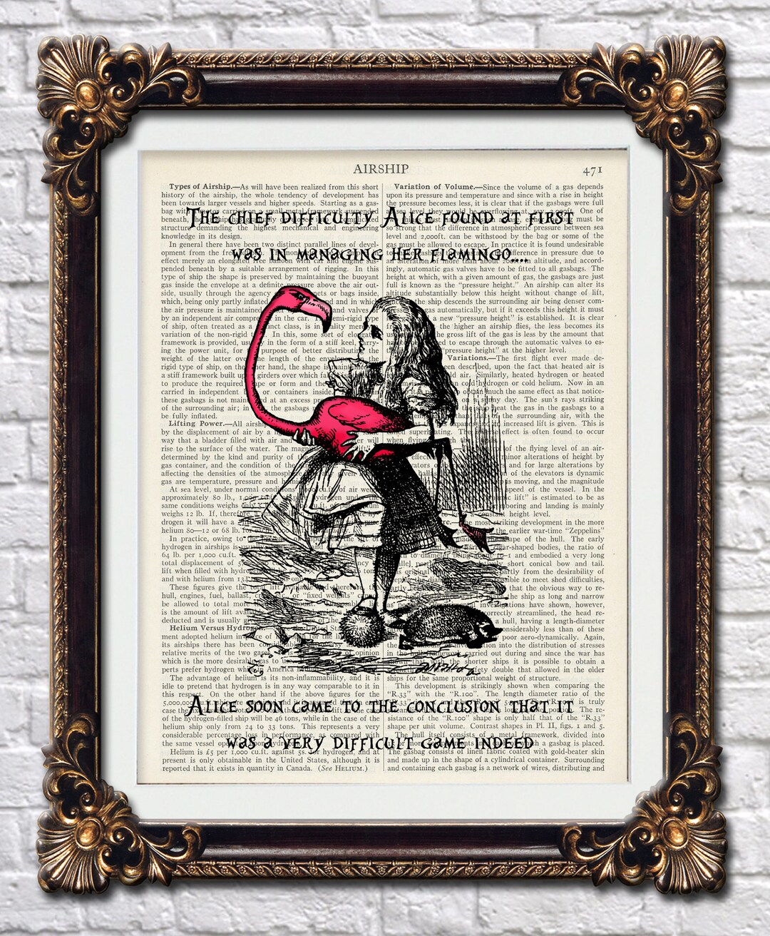 Alice in Wonderland Croquet Flamingo Quote Dictionary Print Retro