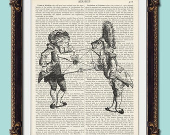 Alice in wonderland Fish and frog footmen quote dictionary print retro kitsch vintage wall art decorations gift sister friend nursery