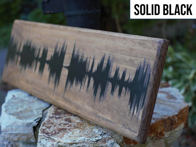 5th anniversary gift, wood anniversary, soundwave art on wood, gift for husband, gift for wife Solid Black