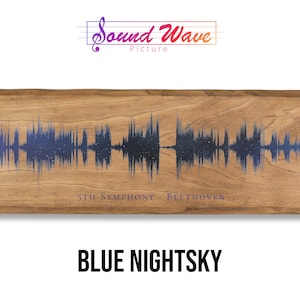 5th anniversary gift, wood anniversary, soundwave art on wood, gift for husband, gift for wife Blue Nightsky