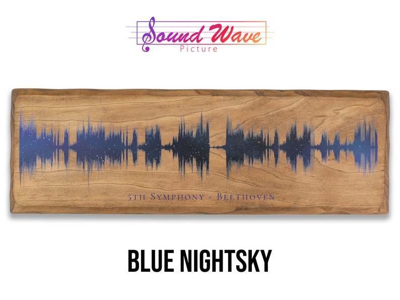 5th anniversary gift, wood anniversary, soundwave art on wood, gift for husband, gift for wife Blue Nightsky