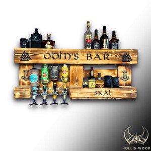 WIKINGER BAR Personalisiert - Wandbar mit Getränkespender für 4 Flaschen - Hausbar 120cm mit Flaschenspender