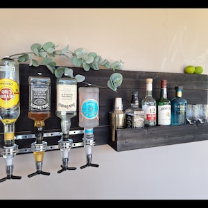 Wall bar with drinks dispenser black - shelf wooden wine rack wall shelf bar decoration gift - terrace, lounge - whiskey bar, gin liquor rack wall