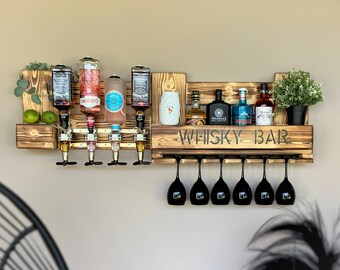 BAR RUSTICO, Bar domestico personalizzato con TAP SYSTEM - Attrezzature per cucina, terrazza, sala feste - Scaffale da bar Scaffale per whisky Dispenser per bevande -