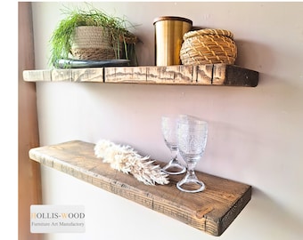Wandregal rustikales Altholz schwebend- antikes Holzregal für die Wand - Küche, Esszimmer, Loft -