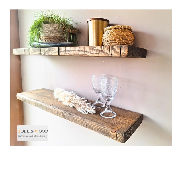 Wall shelf rustic old wood floating - antique wooden shelf for the wall - kitchen, dining room, loft -