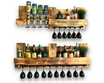 Bar mural rustique avec 4 distributeurs de boissons personnalisés Porte-bouteilles de vin Cadeau Homme Femme Verres de Noël Bouteilles