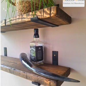 Rustic Wall Shelf Handmade Antique Wall Board for Kitchen & Living Room Industrial Look Shelf with Metal Brackets Reclaimed Wood, Used image 9