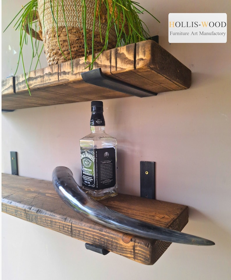 Rustic Wall Shelf Handmade Antique Wall Board for Kitchen & Living Room Industrial Look Shelf with Metal Brackets Reclaimed Wood, Used image 9