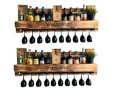 Advantage Pack 2 x Wine Rack Personalized Wood Vintage Rustic Bar Shelf Liquor Shelf Minibar Wall Bar Wine Glass Holder for 10 Glasses Bottle