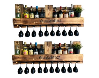 Value Pack 2 x casier à vin personnalisé en bois vintage rustique bar rack liqueur rack mini bar mur bar verre à vin support pour 10 verres bouteille