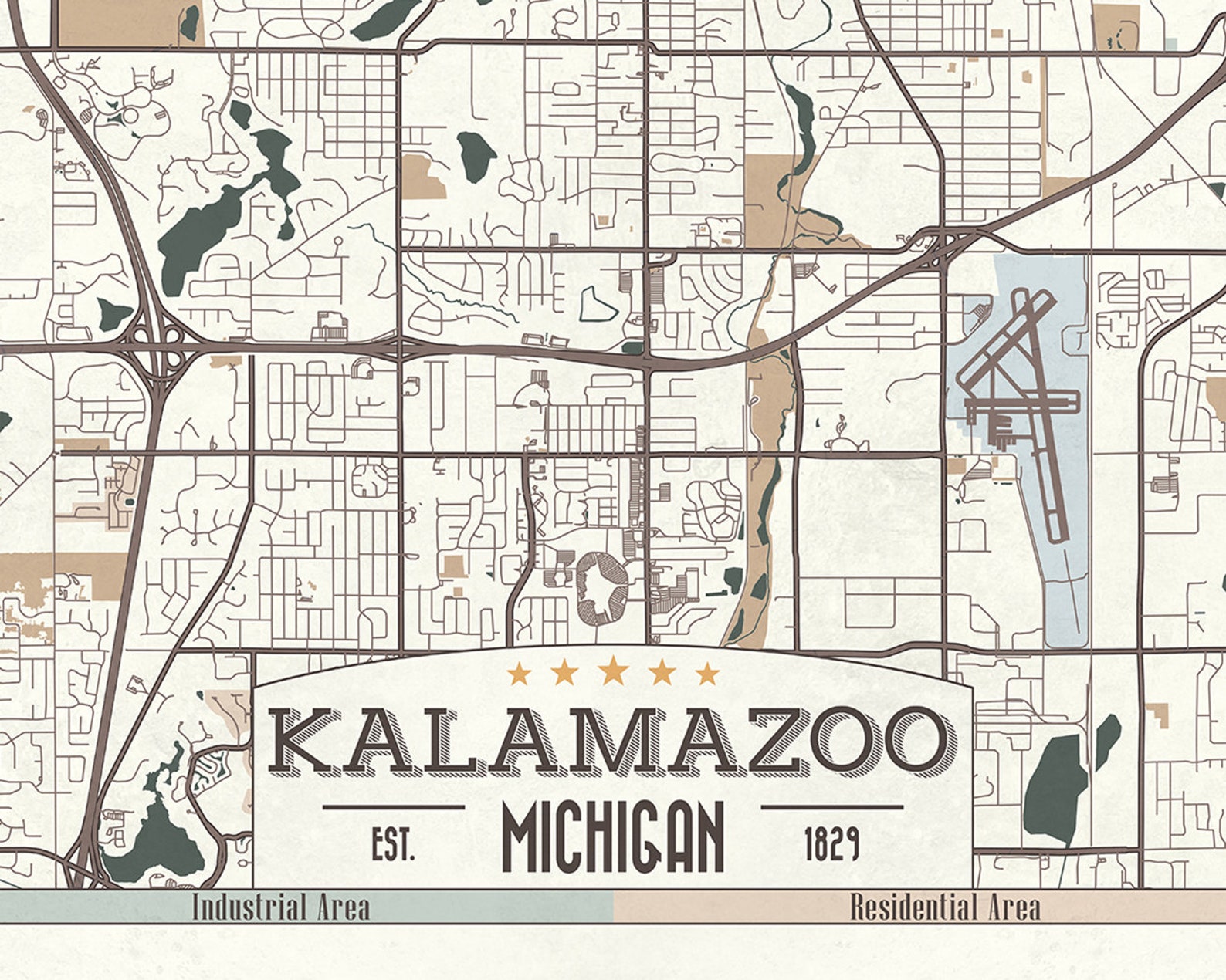 KALAMAZOO Michigan rolled Canvas Print Mapa Retro Estilo | Etsy