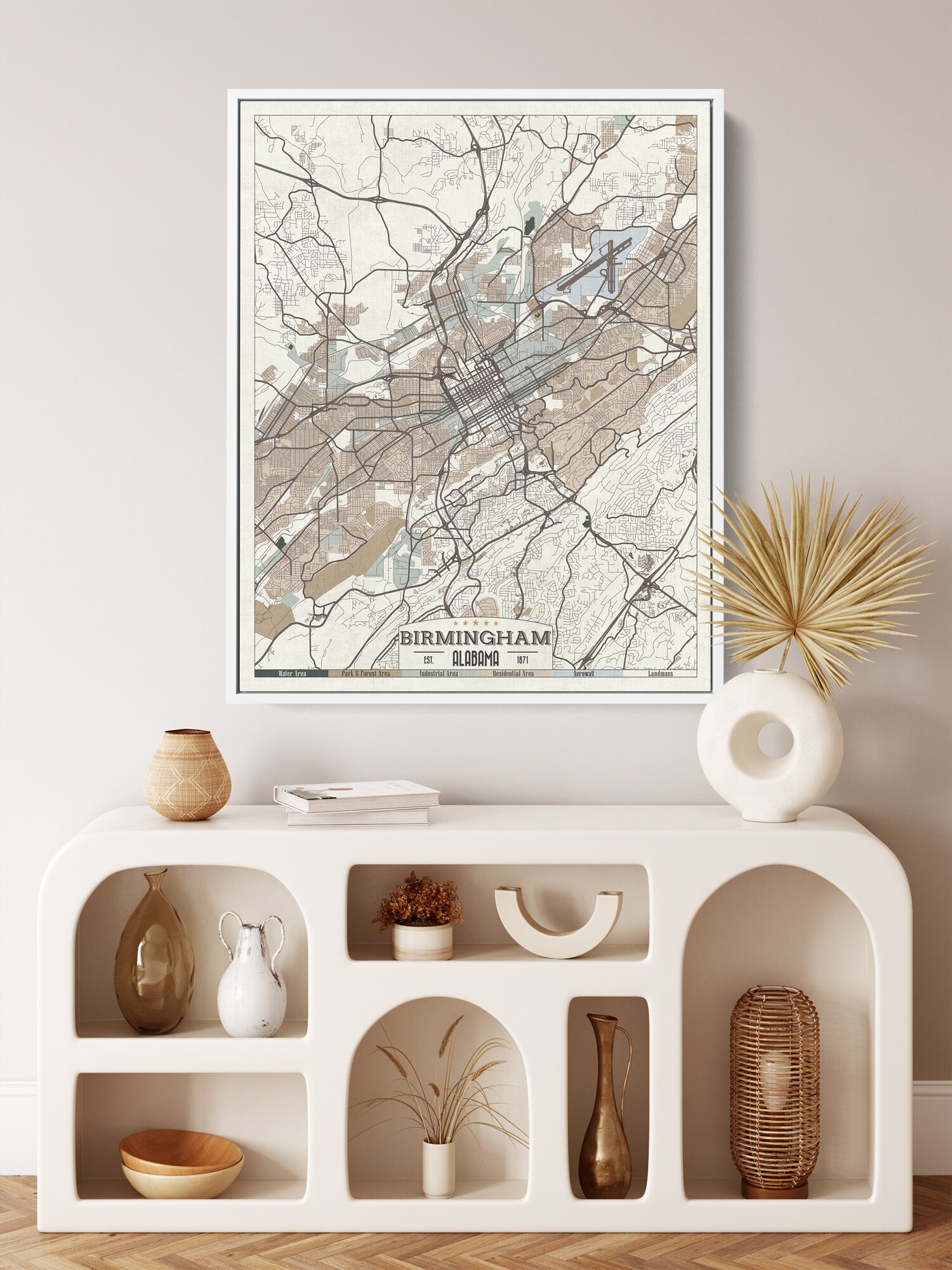 BIRMINGHAM Alabama Framed Canvas Map Print Retro Style Floating Frame Wall Art Ready to Hang White Floater Frame Beige Green Tan Retro Map BIRMINGHAM Alabama Framed Canvas Map Print Retro Style Floating Frame Wall Art Ready to Hang White Floater Frame Beige Green Tan Retro Map