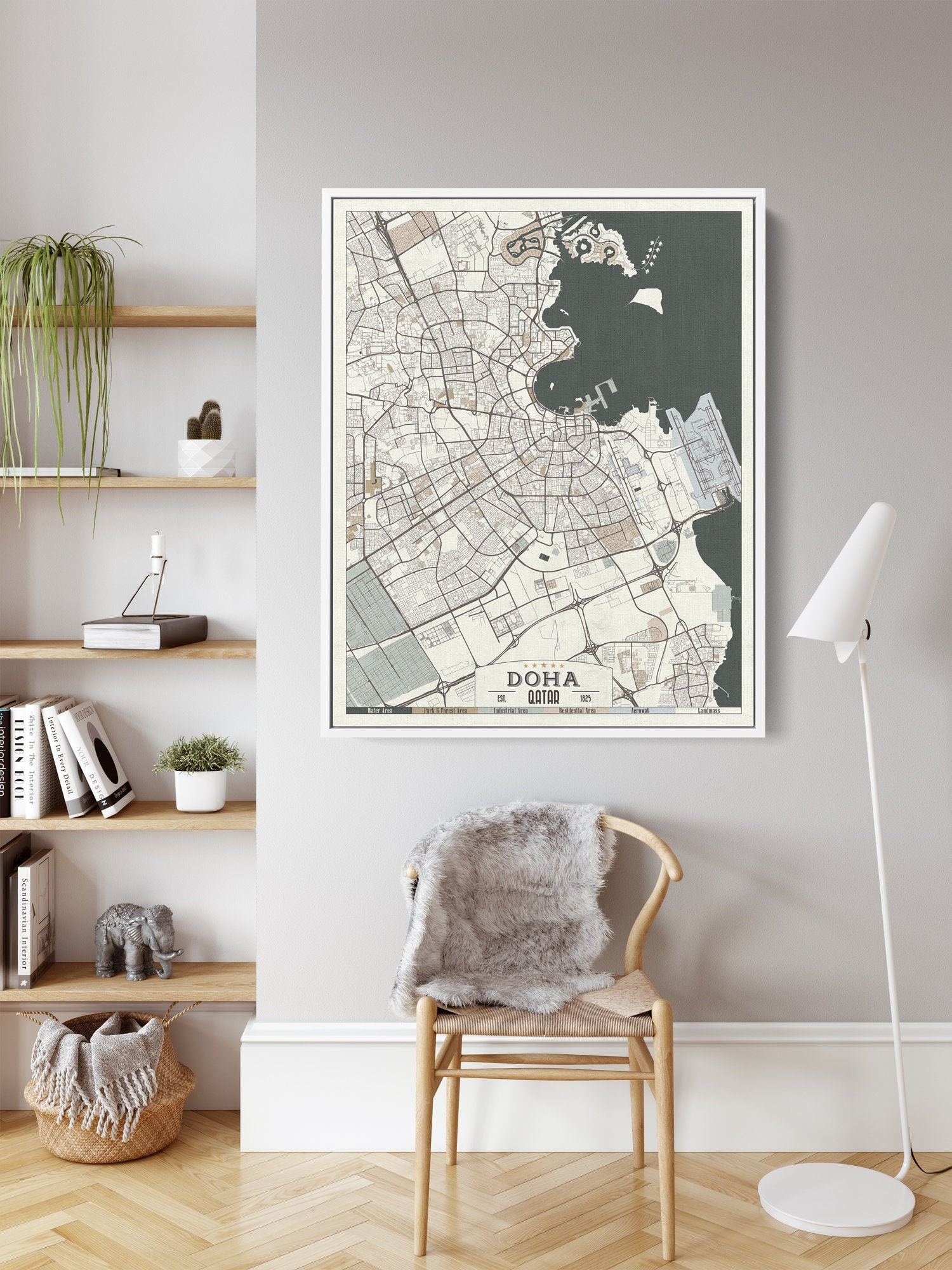 DOHA Qatar Framed Canvas Map Print Retro Style Floating Frame Etsy