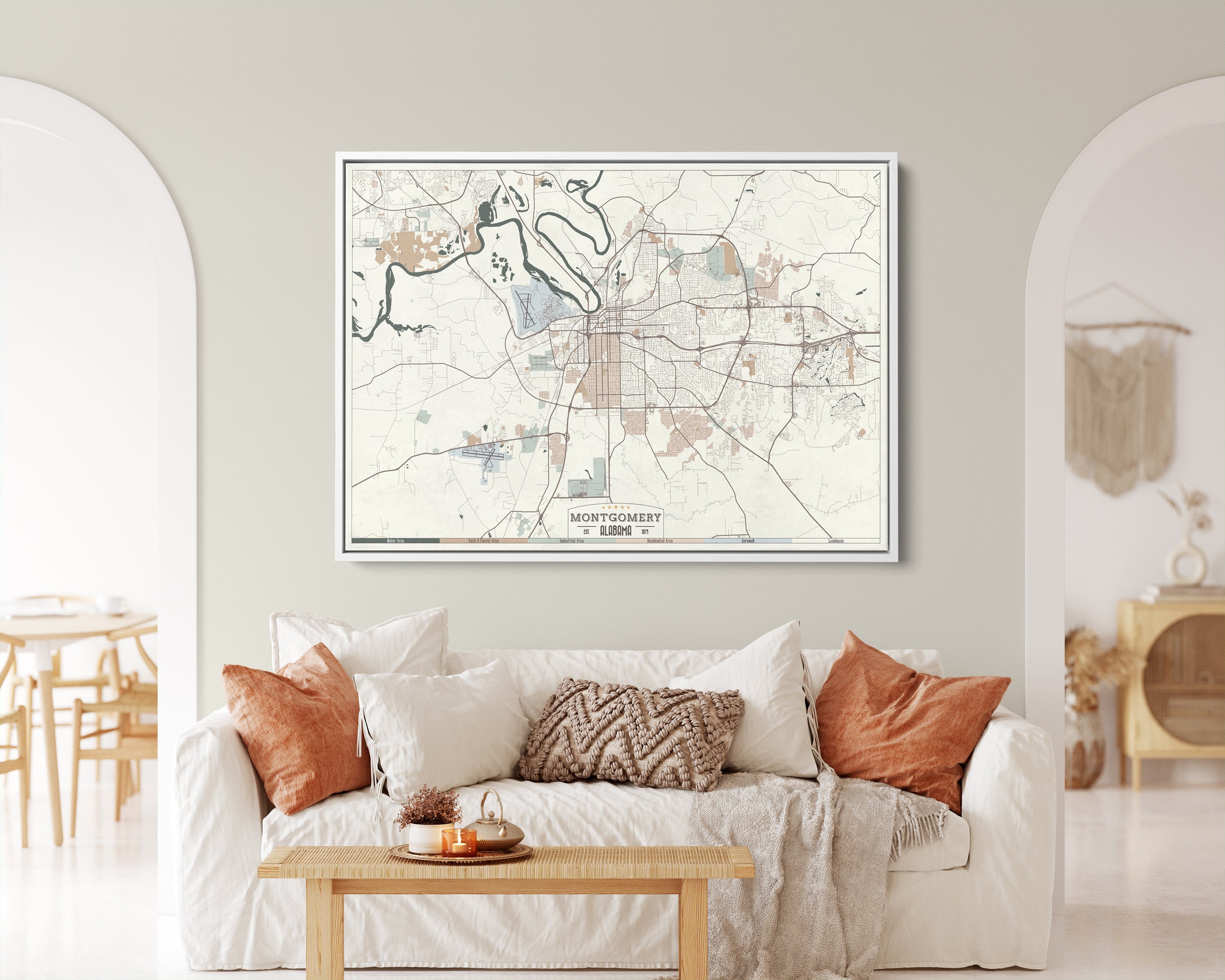 BIRMINGHAM Alabama Framed Canvas Map Print Retro Style Floating Frame Wall Art Ready to Hang White Floater Frame Beige Green Tan Retro Map BIRMINGHAM Alabama Framed Canvas Map Print Retro Style Floating Frame Wall Art Ready to Hang White Floater Frame Beige Green Tan Retro Map