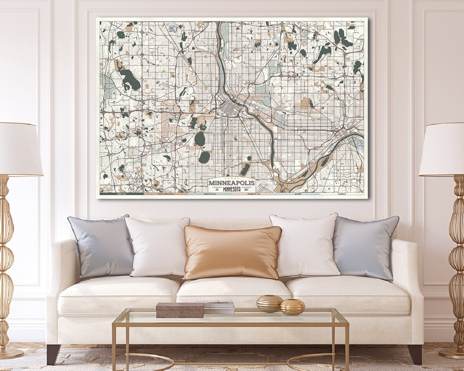 MINNEAPOLIS Minnesota Canvas Map Retro Style Large Ready to Etsy