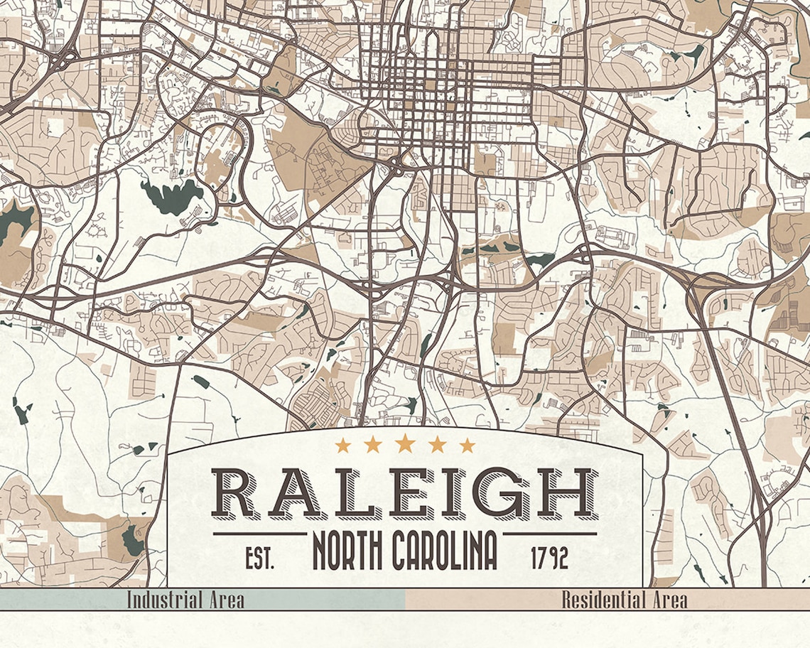 RALEIGH North Carolina Canvas Print Map Old Retro Style Large Etsy