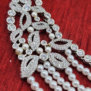 CZ Pearl Layered Necklace & Earring Set: Silver Tone Wedding Jewelry image 4