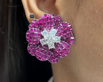 Big Floral Stud Earrings | Statement Flower Earrings | Bold Handmade Studs for Women Oversized Flower Stud Earrings | Bridal Floral Studs