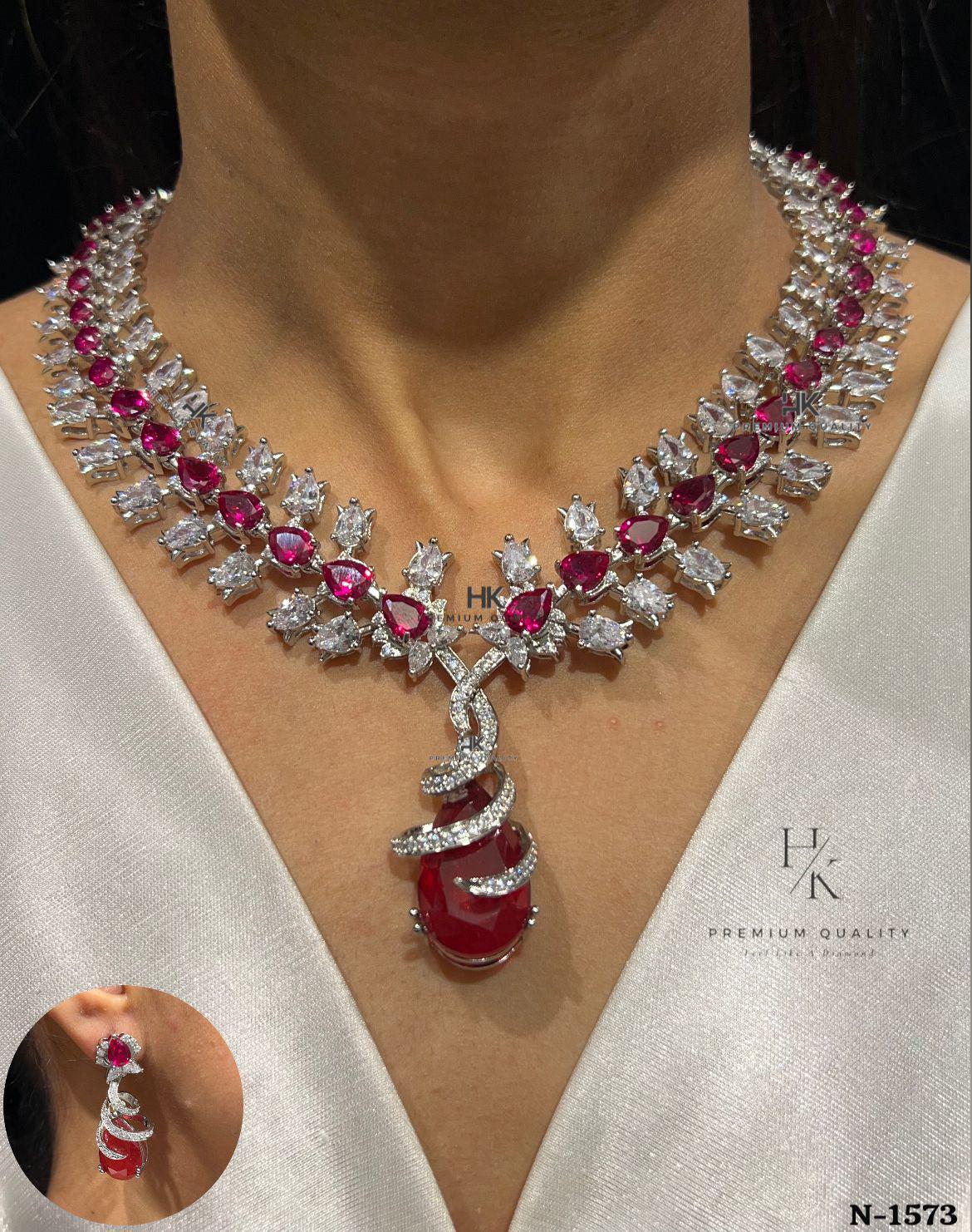 Ruby Simulant Ruby & Emerald Choker Necklace With Diamond Simulant Earrings: Bridal ...