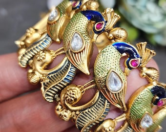 peacock bangles/ Indian bridal gold plated kada/Traditional Bracelet,Antique Bangle,Bracelet for women,Heavy Bracelet,Rajwadi kada,ruby kada