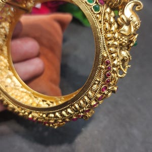 Elephant bangle Indian bridal gold plated kada/Traditional Bracelet,Antique Bangle,Bracelet for women,Heavy Bracelet,Rajwadi kada,ruby kada