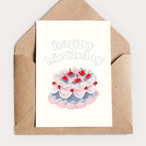 Mini Cake Birthday Card A7 Small Greeting Card 100% Recycled Card & Envelope Hand Painted Gouache Premium Thick Heavy Card Quality image 1