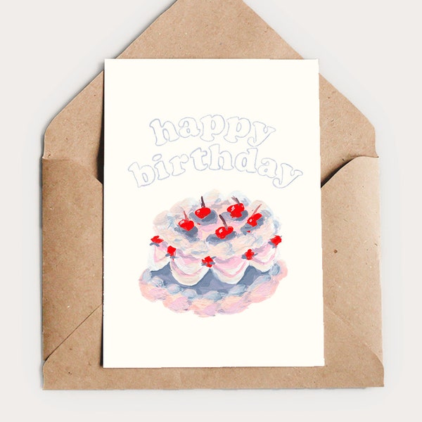 Mini Cake Birthday Card | A7 Small Greeting Card | 100% Recycled Card & Envelope | Hand Painted Gouache | Premium Thick Heavy Card Quality